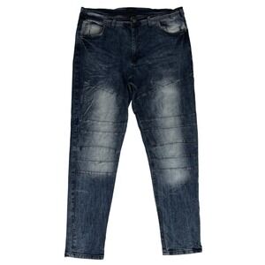 GS-115 Moto Panel Jeans Mens 42x32 Blue Slim Tapered Stretch Y2K